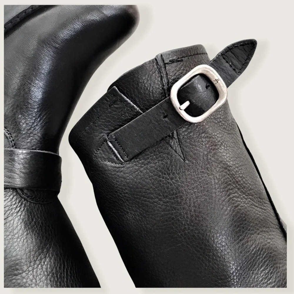 Frye Veronica Short Belted Black Leather Popular Moto Vintage Combat Ankle Boot - Picture 14 of 16